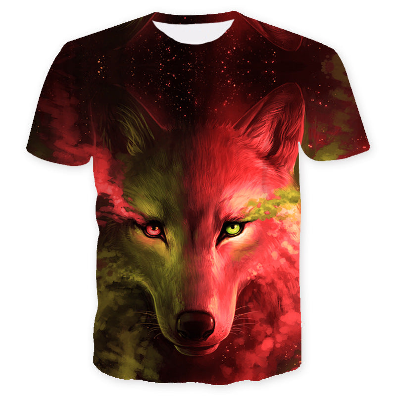 Herre T-shirt med kunstnerisk ulvemotiv og lysende design Stilla