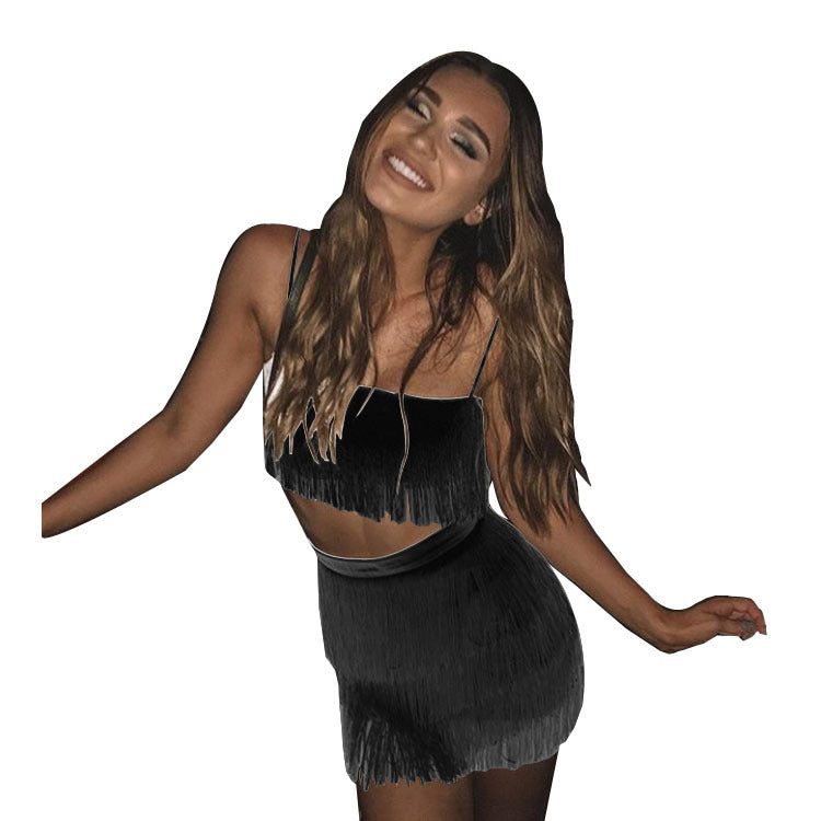 Dame Frynse Sæt med Crop Top og Mini-Nederdel Stilla