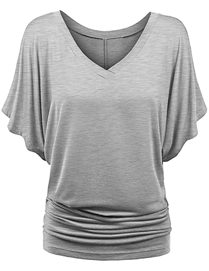 Dame afslappet V-hals T-shirt med draperet søm Skovae