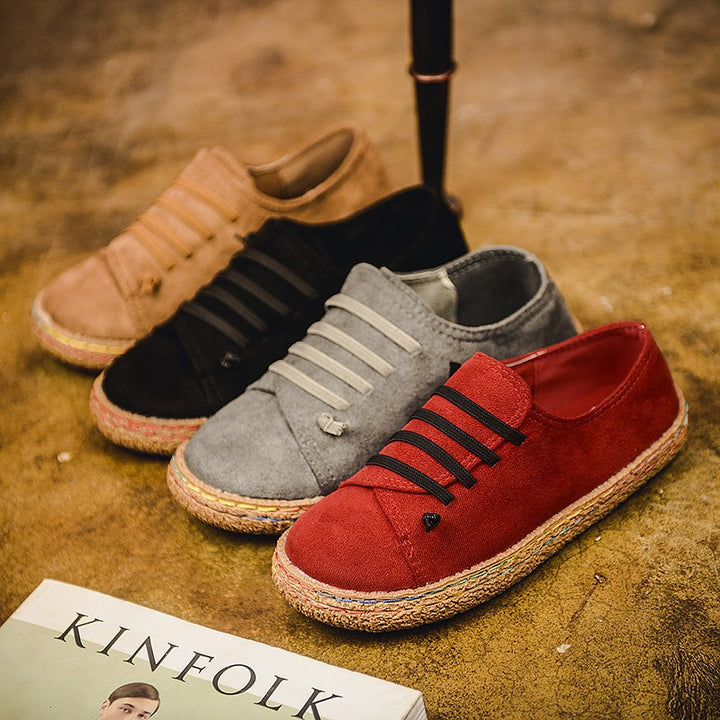 Dame nan lav sneaker espadrille med velourlæder-look, elastiske snørebånd og flettet jute-sål Skovae