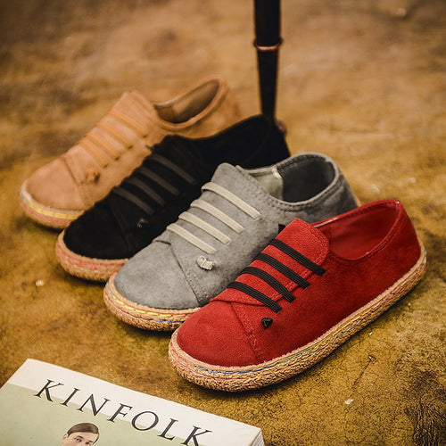 Dame nan lav sneaker espadrille med velourlæder-look, elastiske snørebånd og flettet jute-sål Skovae