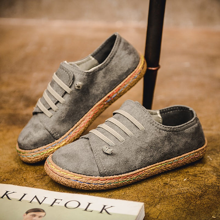 Dame nan lav sneaker espadrille med velourlæder-look, elastiske snørebånd og flettet jute-sål Skovae