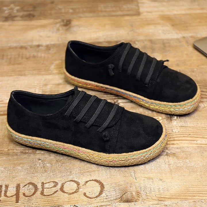 Dame nan lav sneaker espadrille med velourlæder-look, elastiske snørebånd og flettet jute-sål Skovae