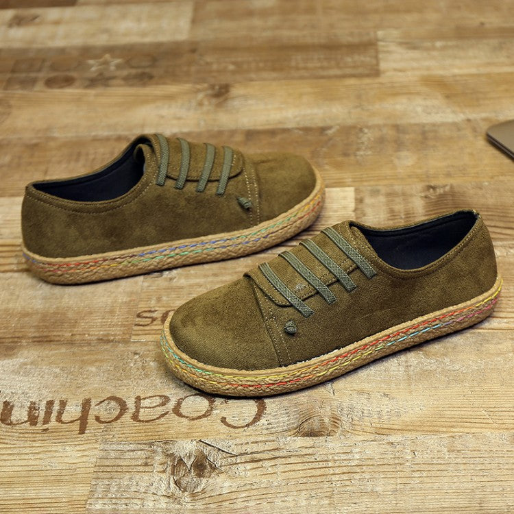Dame nan lav sneaker espadrille med velourlæder-look, elastiske snørebånd og flettet jute-sål Skovae