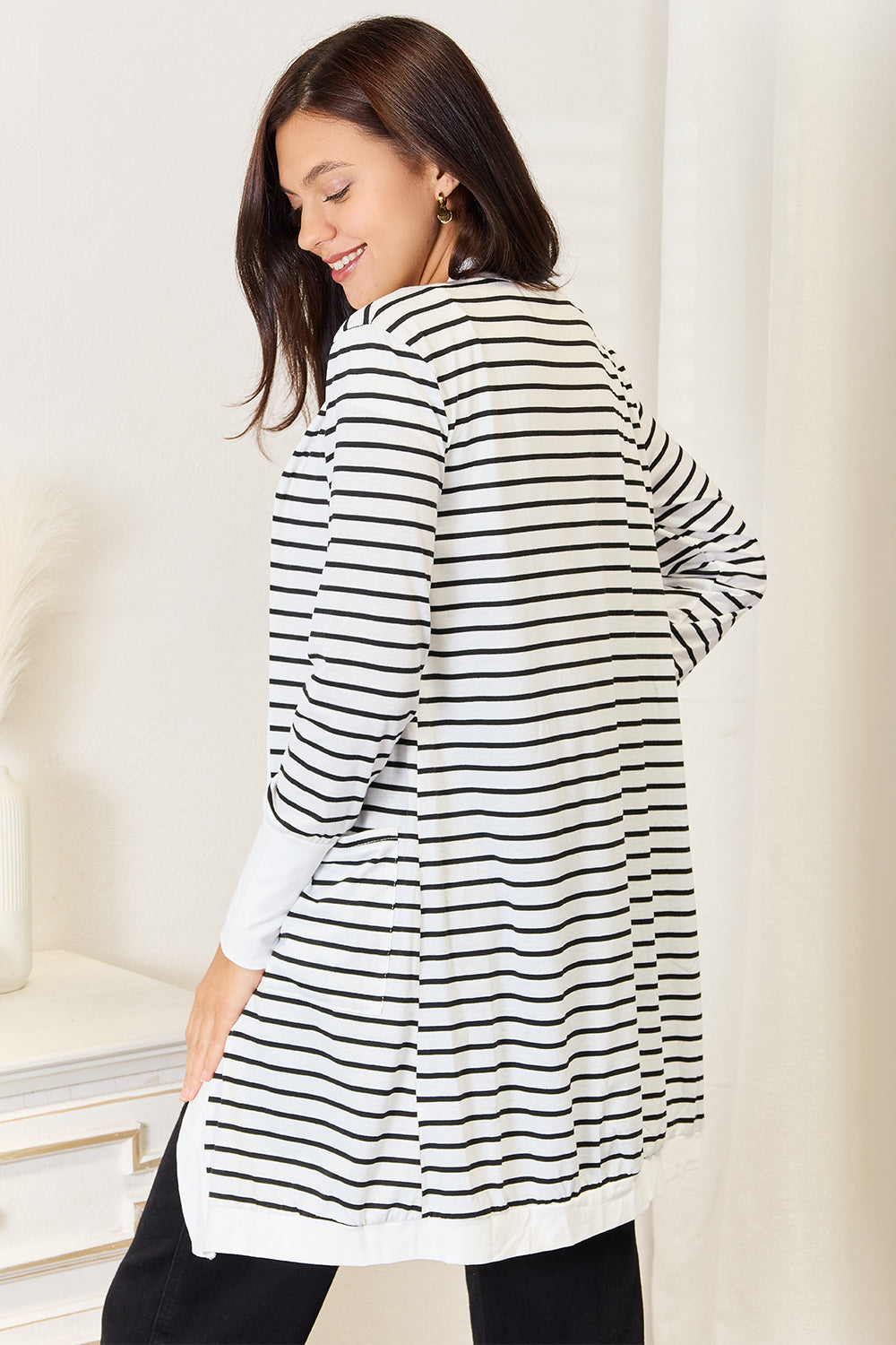 Stilla | Tag Stribet Åben Front Langline Cardigan