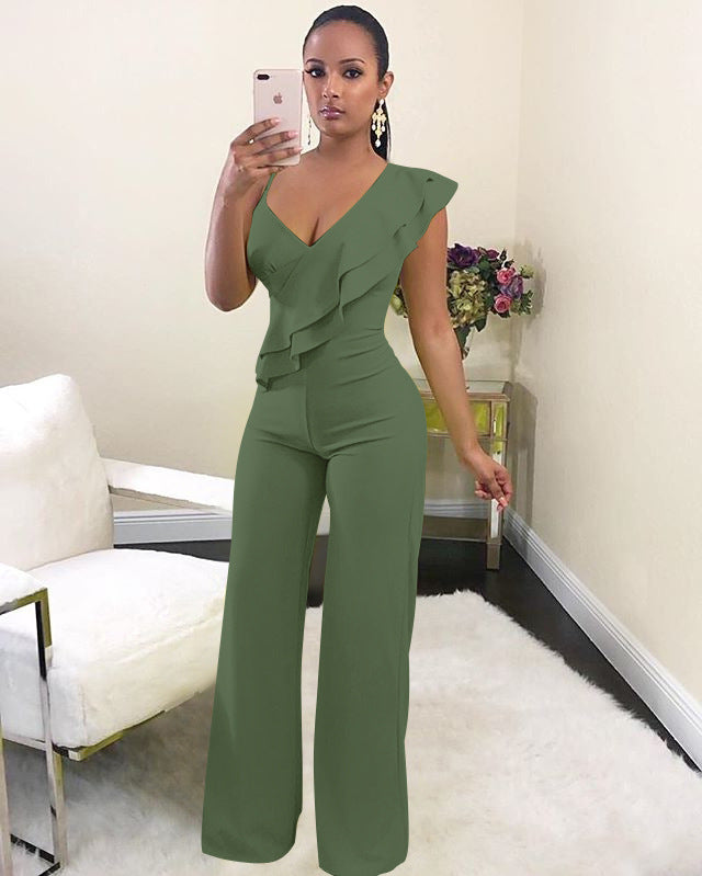Dame elegant og figursyet jumpsuit med flæser Stilla
