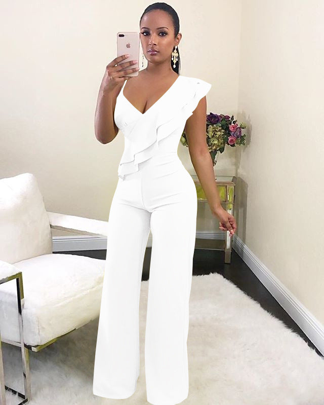 Dame elegant og figursyet jumpsuit med flæser Stilla