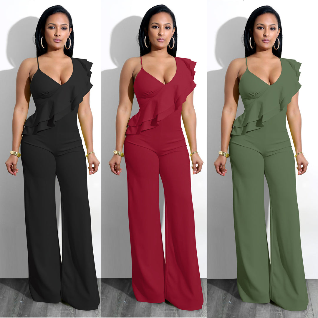 Dame elegant og figursyet jumpsuit med flæser Stilla