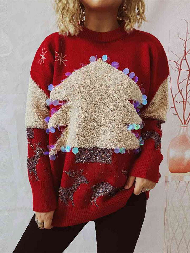 Stilla | Juletræ & Rensdyr Rund Hals Sweater