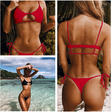 Dame Cut-Out Bikini-Sæt med elegant Uddybning og sidelæns Snøringer Skovae