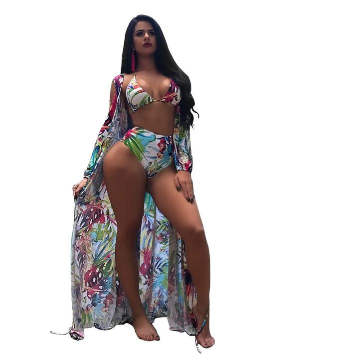 Dametøj til stranden med floral kaftan og bikini-sæt Stilla