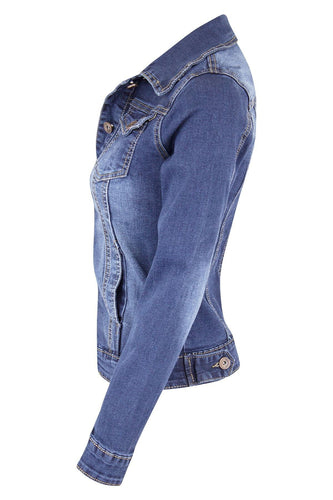 Stilla | Vinter Korte Slim-Fitting Biker Stretch Denim Jakke Jakke Denim Jakke