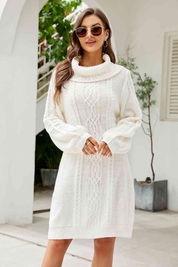 Stilla | Højre Mixed Strik Turtleneck Lantern Ærme Sweater Kjole