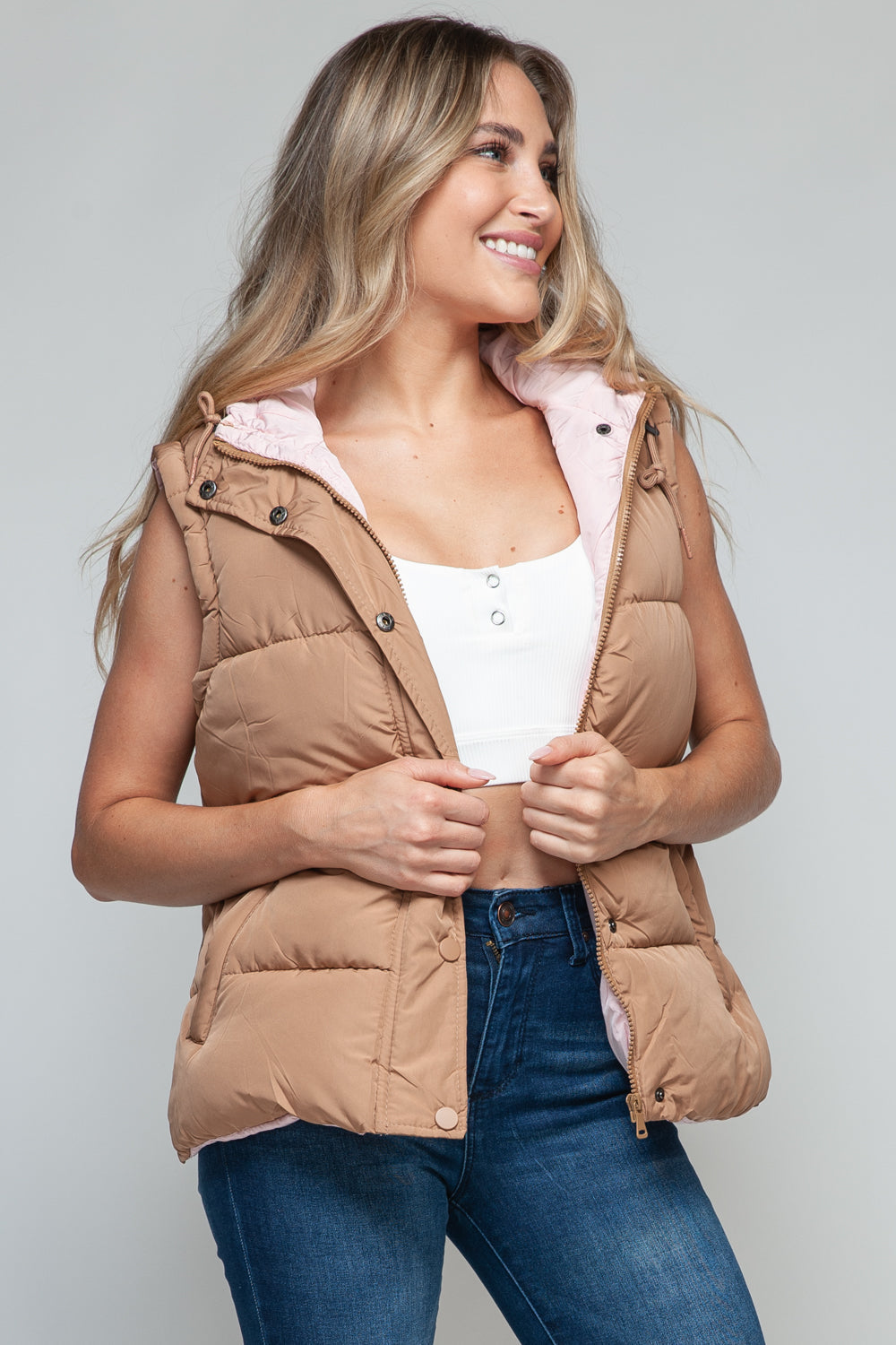 Stilla | Snob Hoodie Vest Med Trykknap og Lynlås