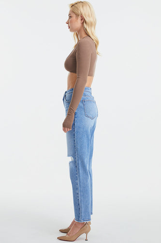 Stilla | Høj Talje Distressed Cat's Whiskers Vaskede Lige Jeans