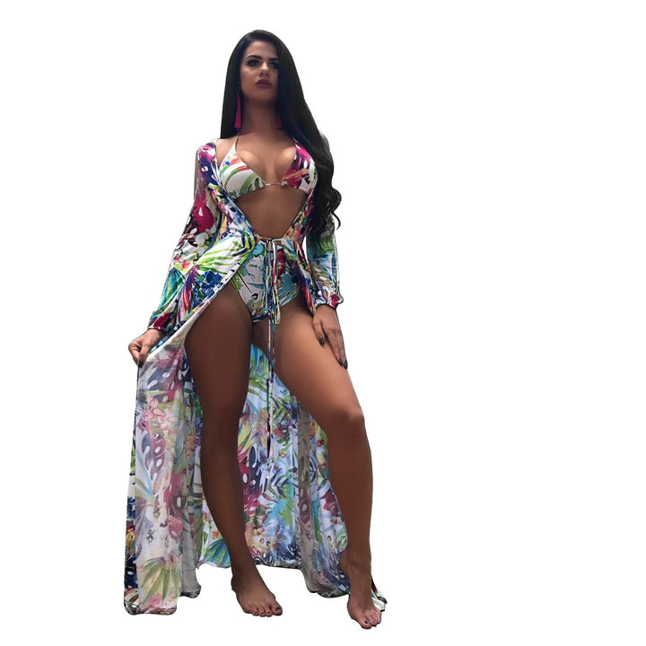 Dametøj til stranden med floral kaftan og bikini-sæt Stilla