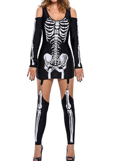 Dame Skelettryk Kostume Kjole Stilla