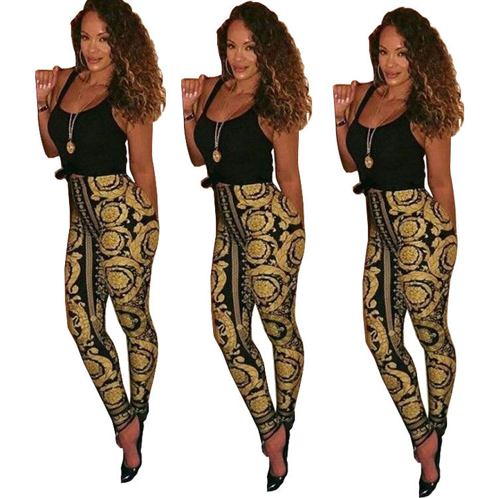 Dame to-delte sæt med fashionabelt crop-top og høj talje leggings i det pompøse barokdesign Stilla