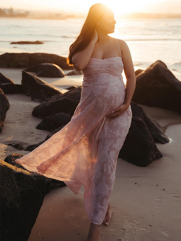 Stilla | Rosa Underkjole Lang Maternity Kjole Uden Ryg Fest Nat Ud Transparant Maternity Kjoler Elegante