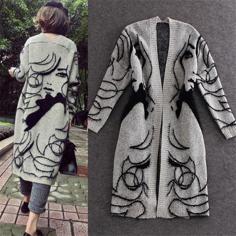 Kvinders cardigan med kreativt motiv og åbent frontdesign Stilla
