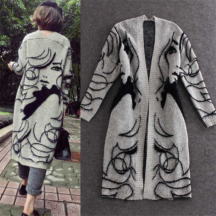 Kvinders cardigan med kreativt motiv og åbent frontdesign Stilla