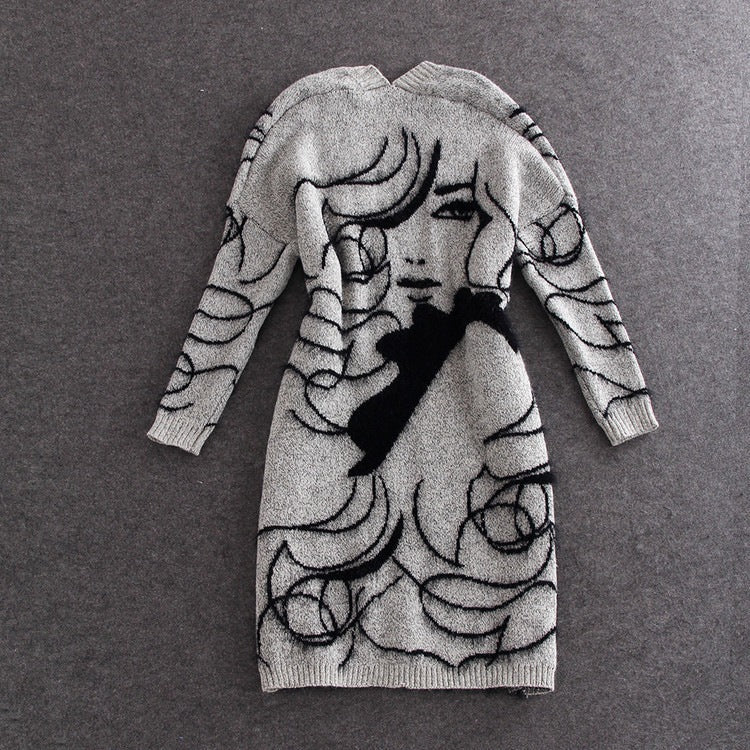 Kvinders cardigan med kreativt motiv og åbent frontdesign Stilla