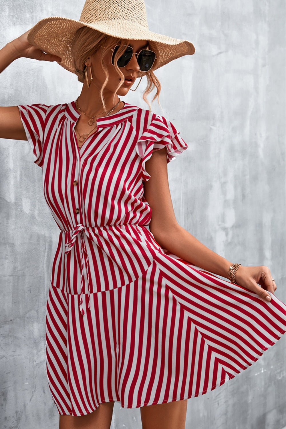 Stilla | Stribet Cap Sleeve Mini Kjole