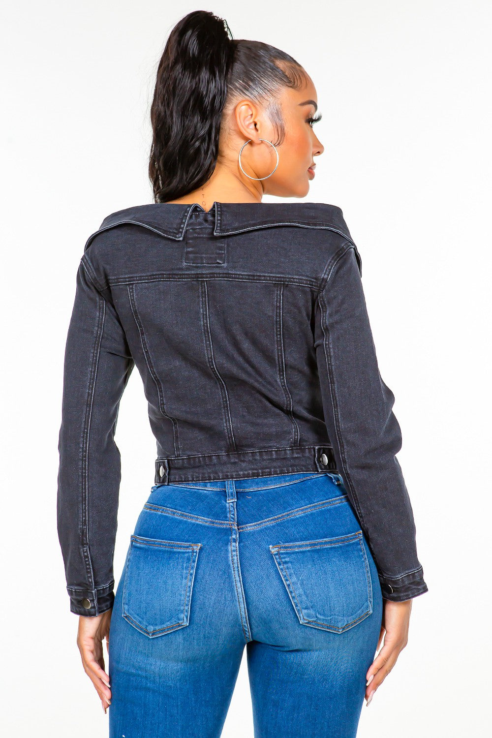 Stilla | Bazi Off Shoulder Snøreop Denim Jakke