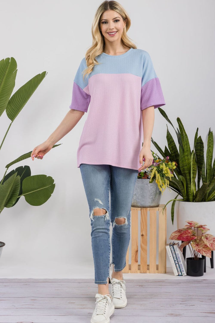 Stilla | Full Size Ribbed Color Block T-Shirt