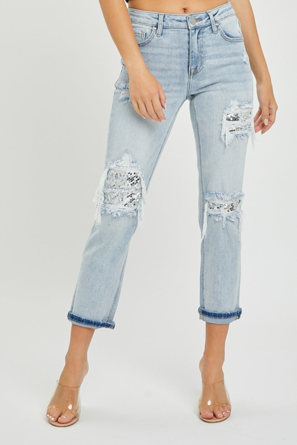 Stilla | Mid-rise Pailletter Patch Jeans