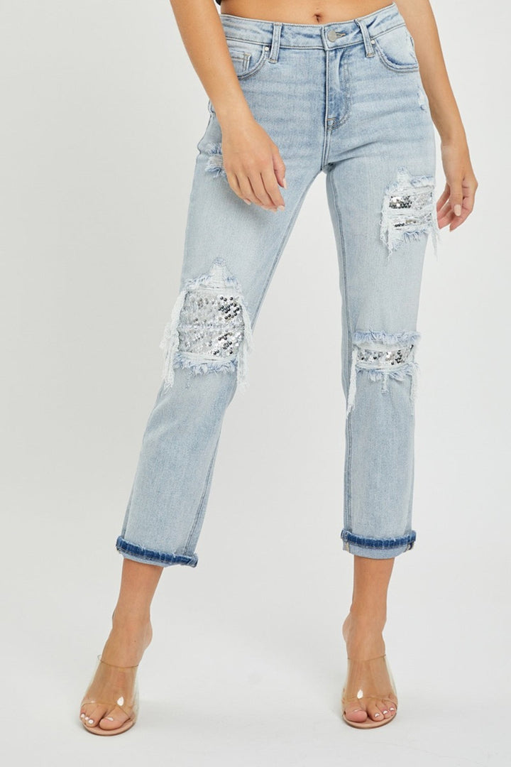 Stilla | Mid-rise Pailletter Patch Jeans