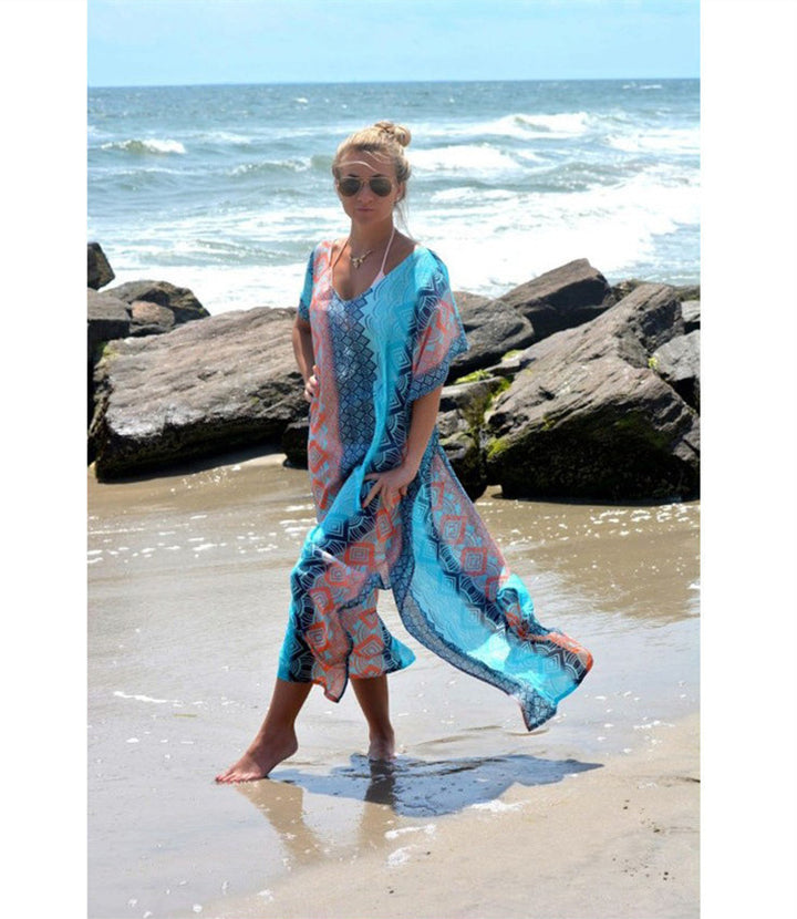 Dame Strandkaftan med kunstnerisk geometrisk design Stilla