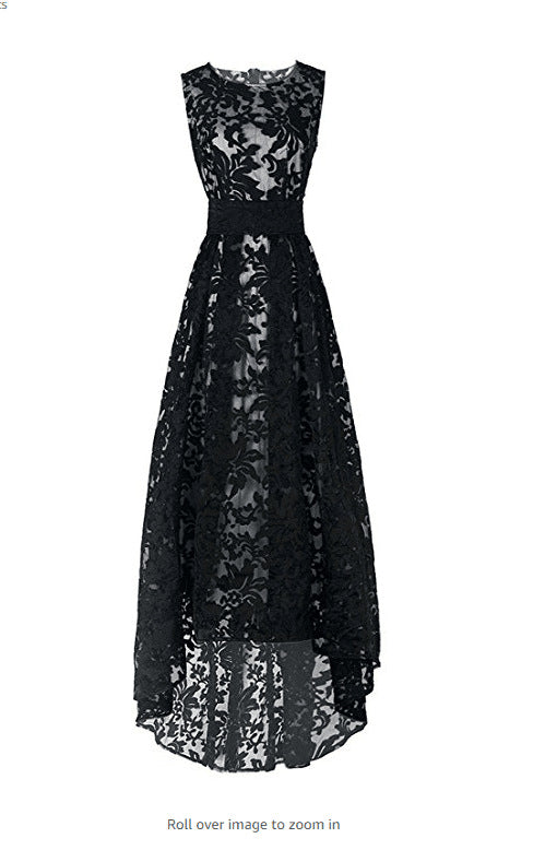 Kvindernes blonde maxi kjole med elegant lang overlay og blomsterdetaljer Skovae