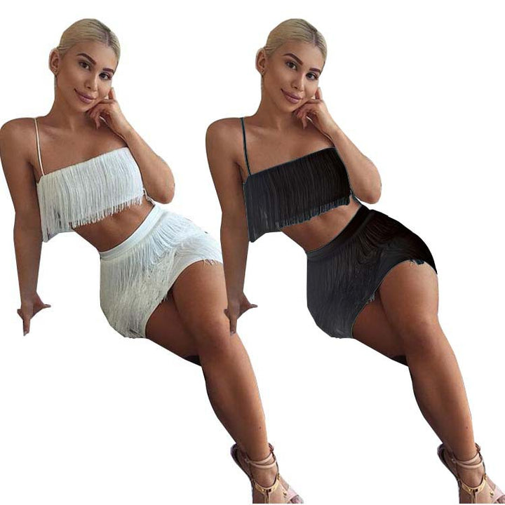 Dame Frynse Sæt med Crop Top og Mini-Nederdel Stilla
