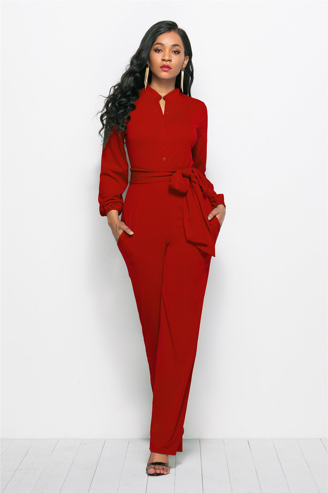 Dame Elegant Jumpsuit med tætsiddende snit og lange ærmer Stilla