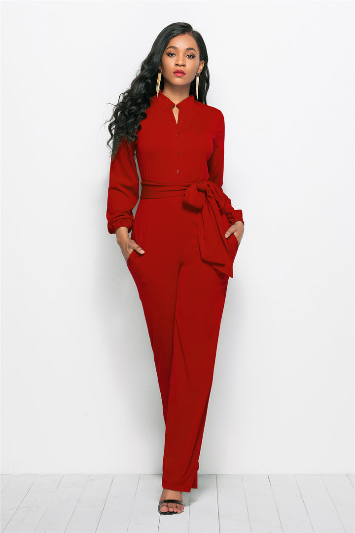 Dame Elegant Jumpsuit med tætsiddende snit og lange ærmer Stilla