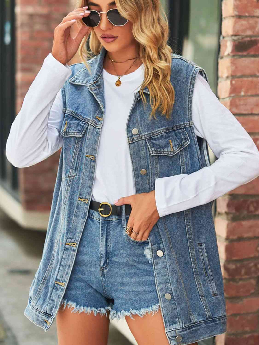 Stilla | Neck Ærmeløs Denim Top Med Lommer