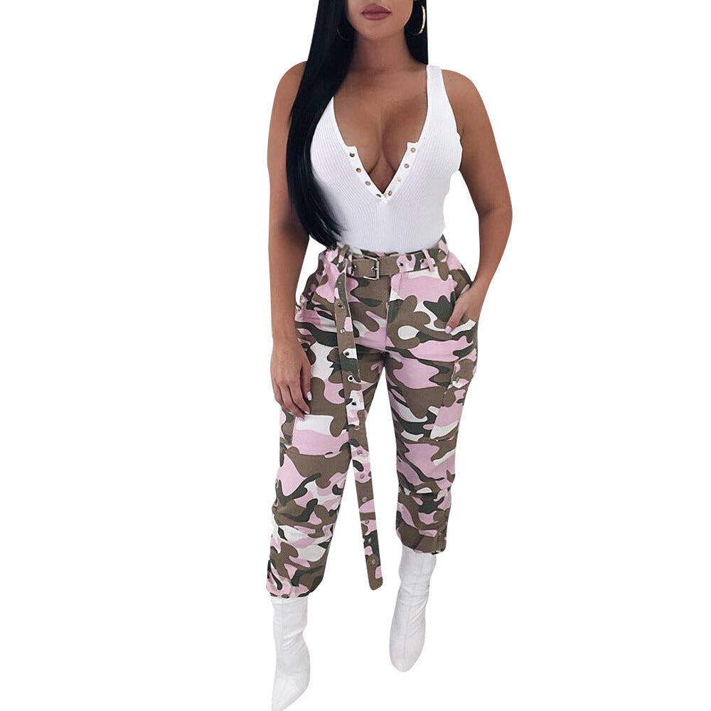 Dame Lækkert Crop-Top og elegant Chino-bukser med leopardmønster Stilla