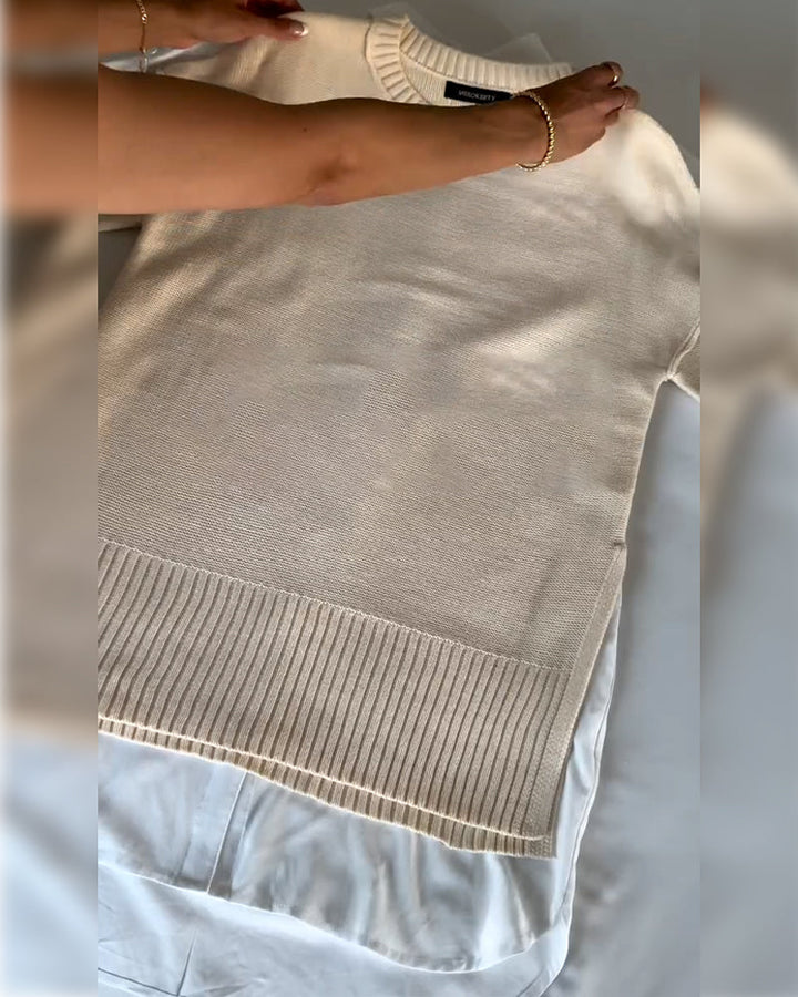 Stilla | Sæt med Rundhalet Sweater med Slidskant og Skjorte