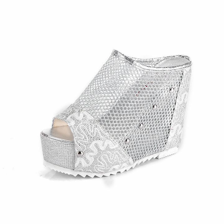 Dame fashionable wedge slippers med funklende detaljer og åben tåparti Stilla