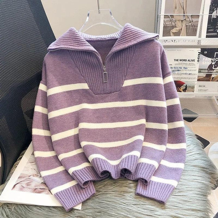 Stilla | Stribet Statement Sweater med Kraftige Farvefelter