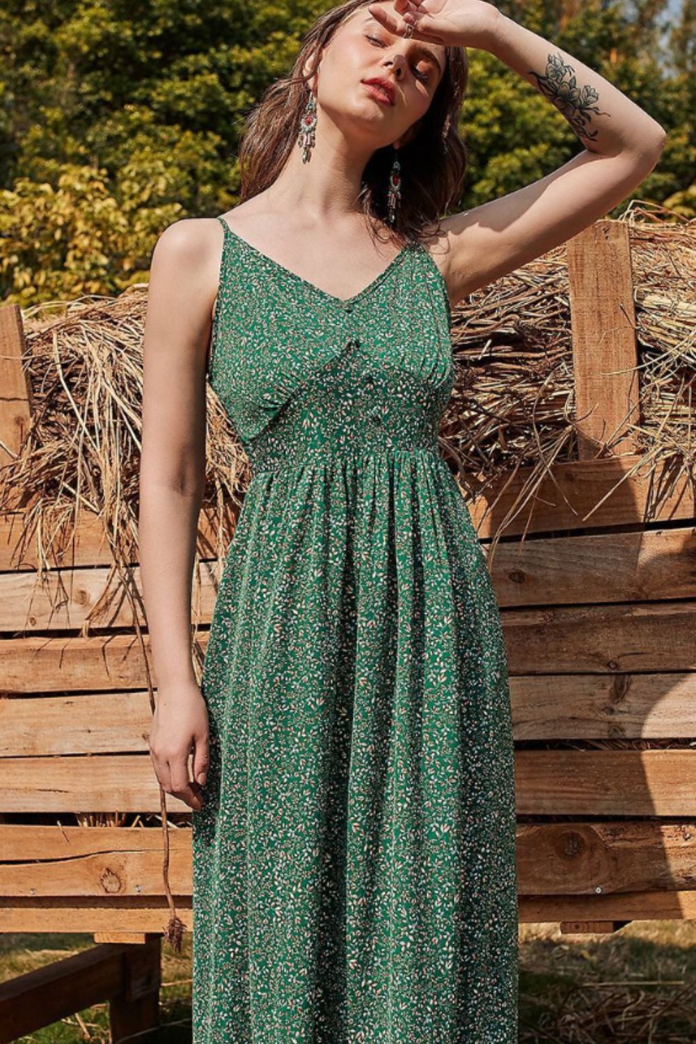 Stilla | Floral Spaghetti Strop Maxi Kjole