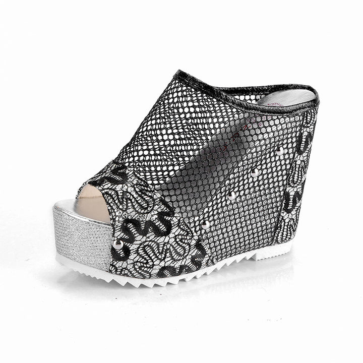 Dame fashionable wedge slippers med funklende detaljer og åben tåparti Stilla