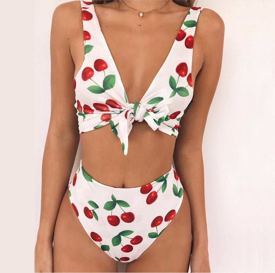 Dame Bikini-sæt med legesygt knude-design og frugtagtigt mønster Stilla