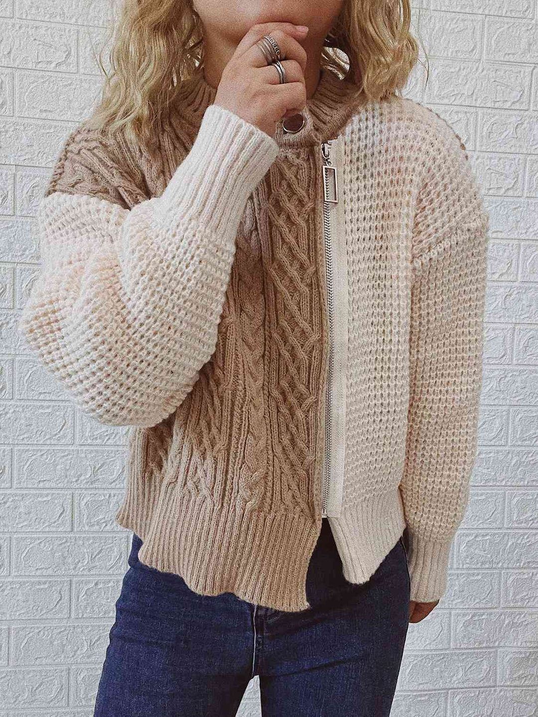 Stilla | Strik Kontrast Lynlås Cardigan
