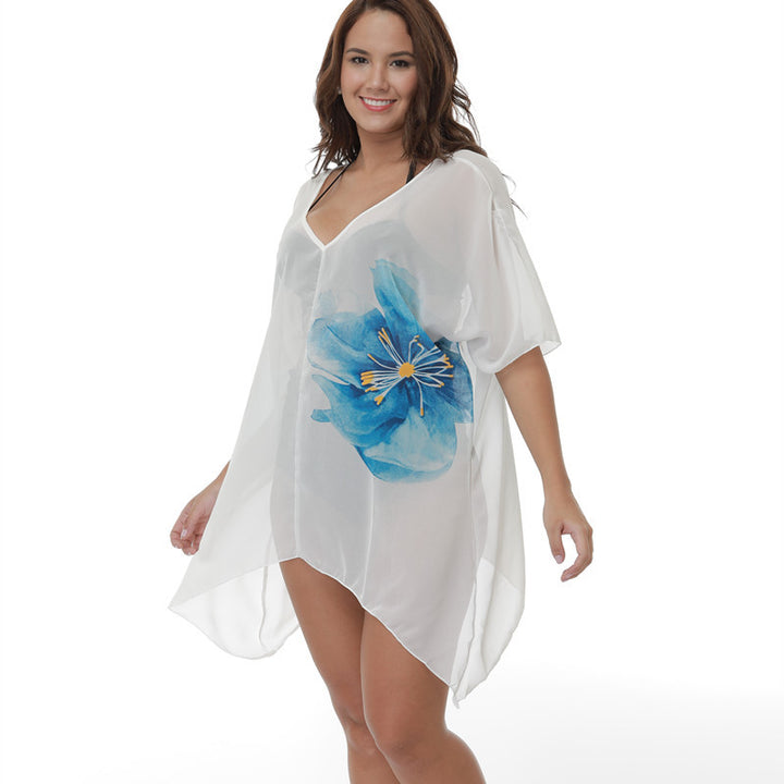 Dame transparent strandtunika med floral design Skovae