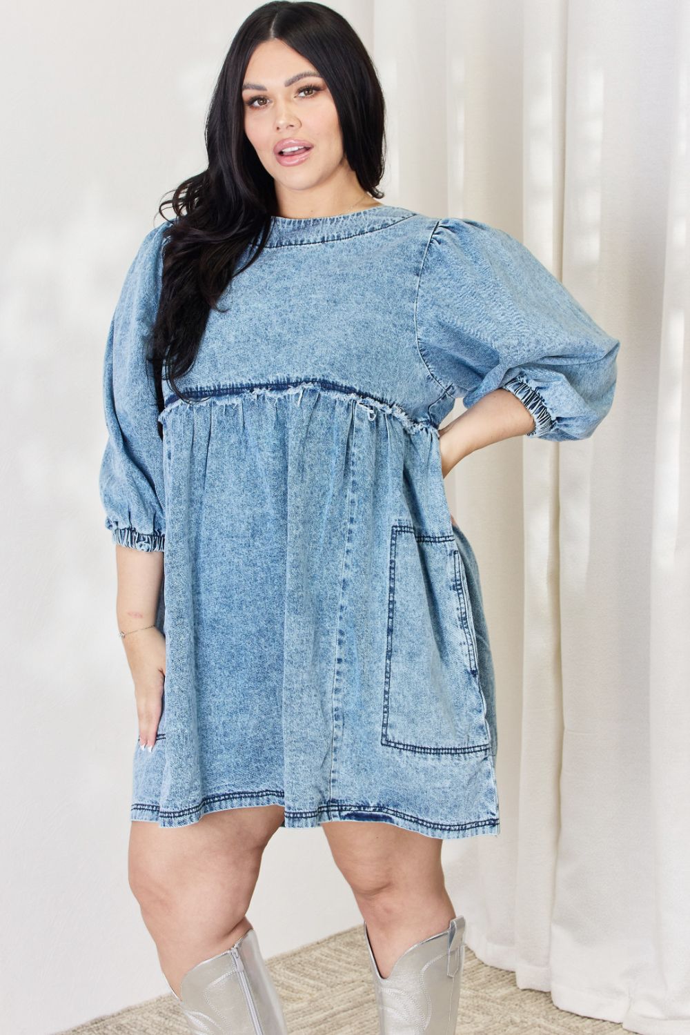 Stilla | Full Size Oversized Denim Babydoll Kjole