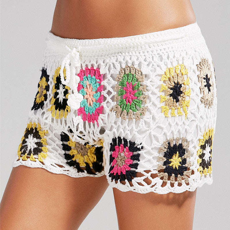 Dame Hæklet Strandshorts med farverigt blomsterprint Skovae