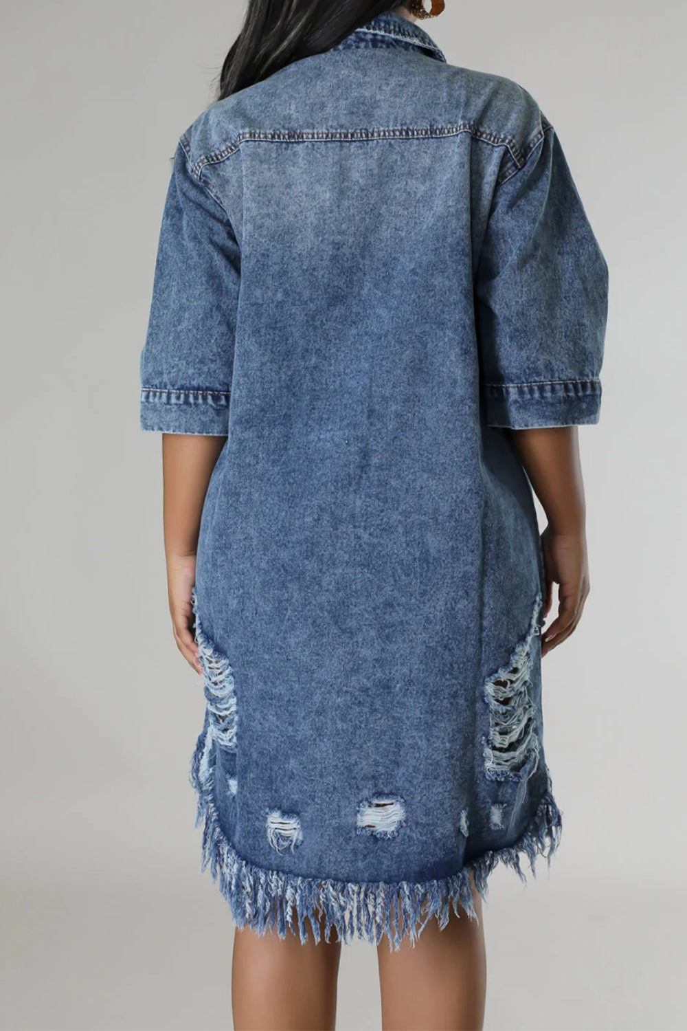 Stilla | Raw Hem Button Up Denim Kjole