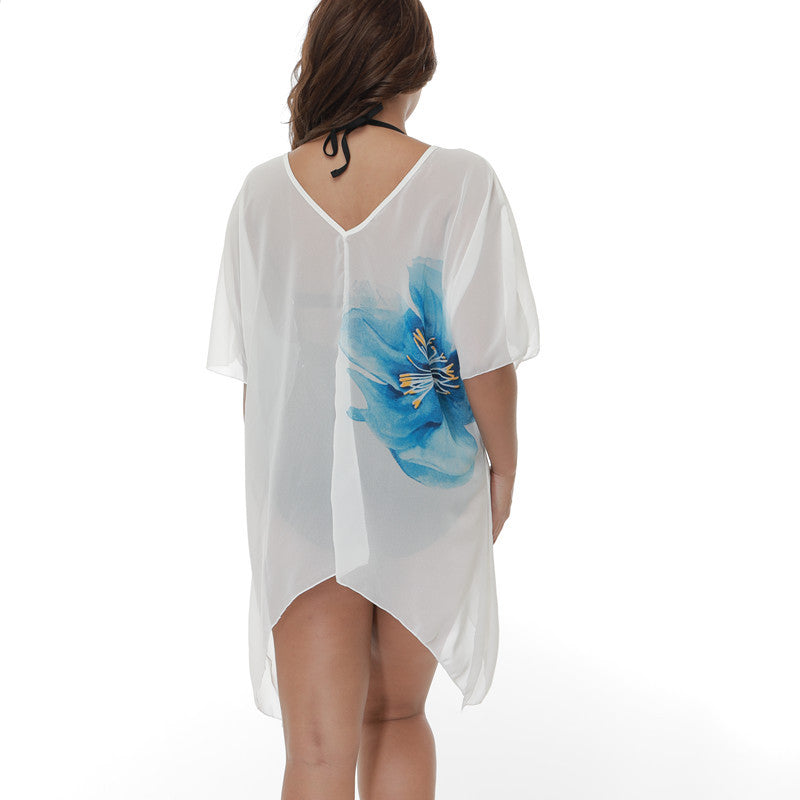 Dame transparent strandtunika med floral design Skovae